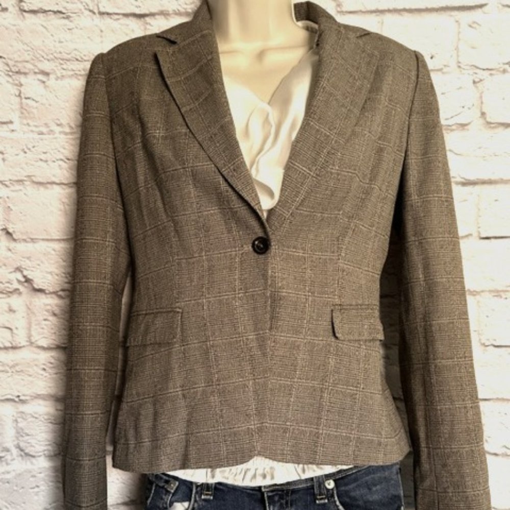 Elie Tahari Blazer / Jacket - Colors Taupe / Beige / Tan - Plaid - Sz 4